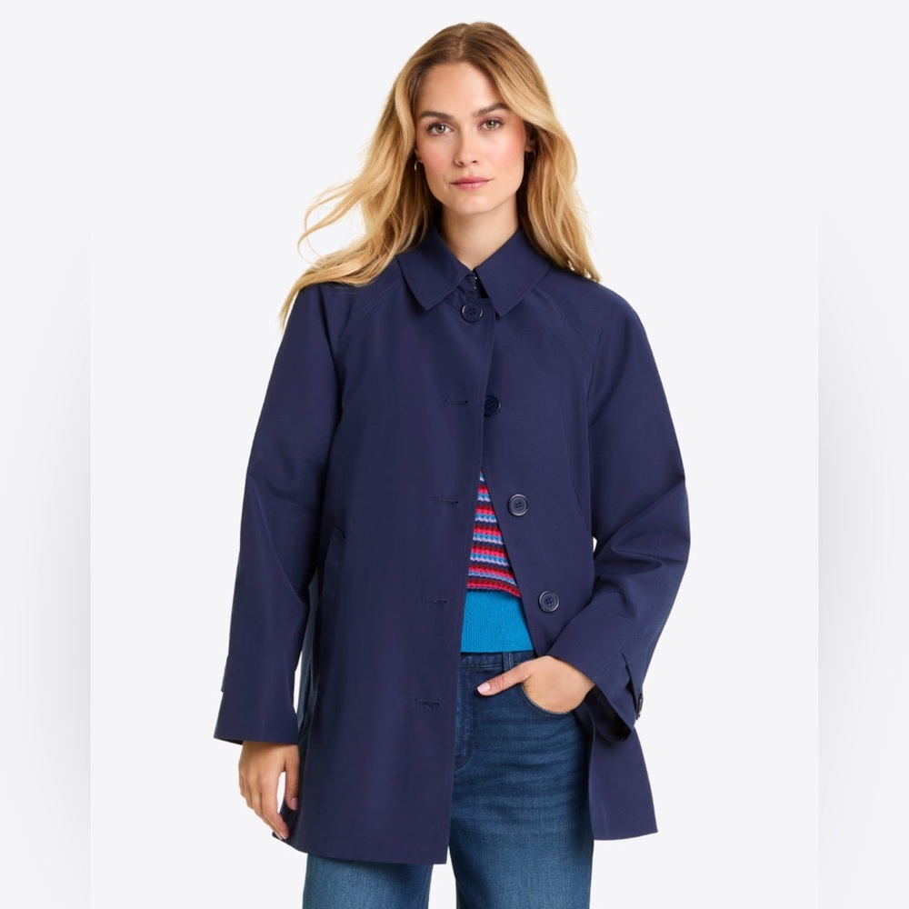 Draper James Navy Button-Front Trench Coat
